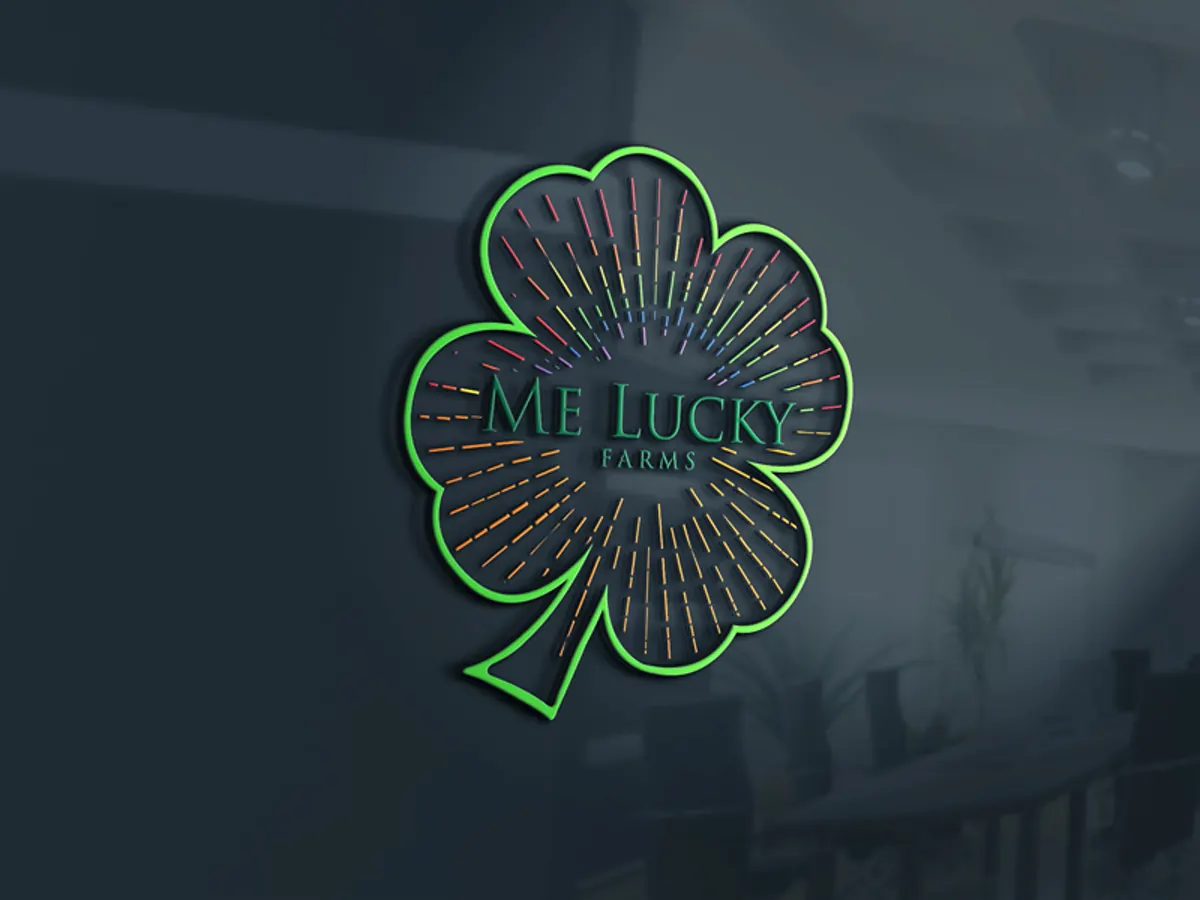 Me Lucky Farms sign glowing at dusk